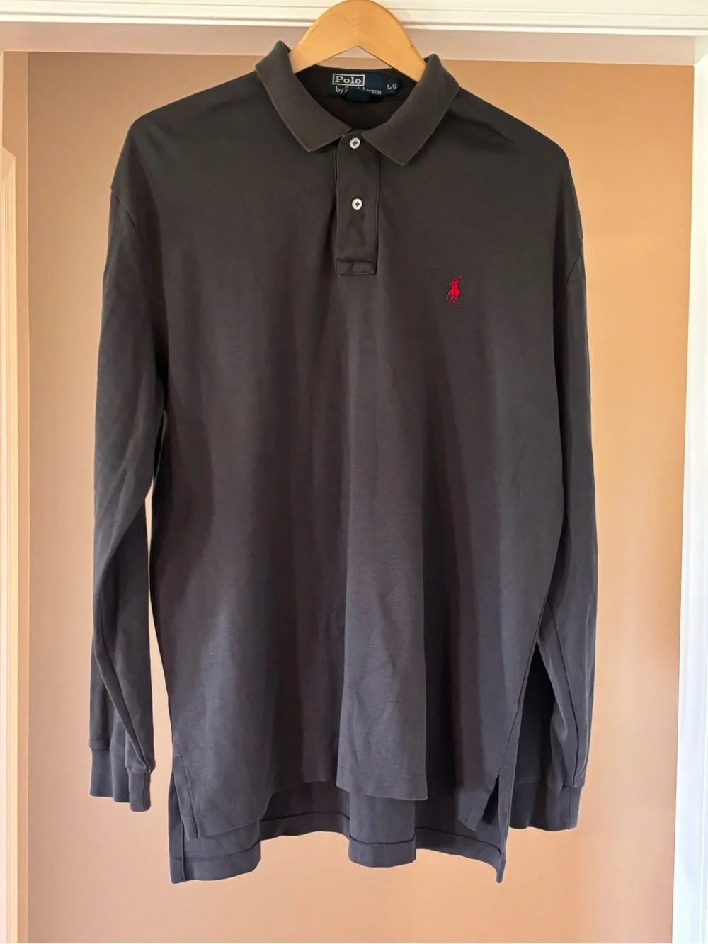 Ralph Lauren Long-Sleeve Polo in Charcoal with Red Pony